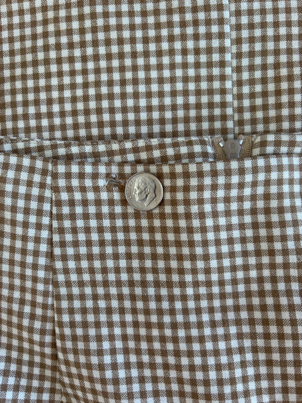 Vintage Pastille Olive Brown Gingham Mini Skirt Size 10 Cottage Core - Picture 5 of 6